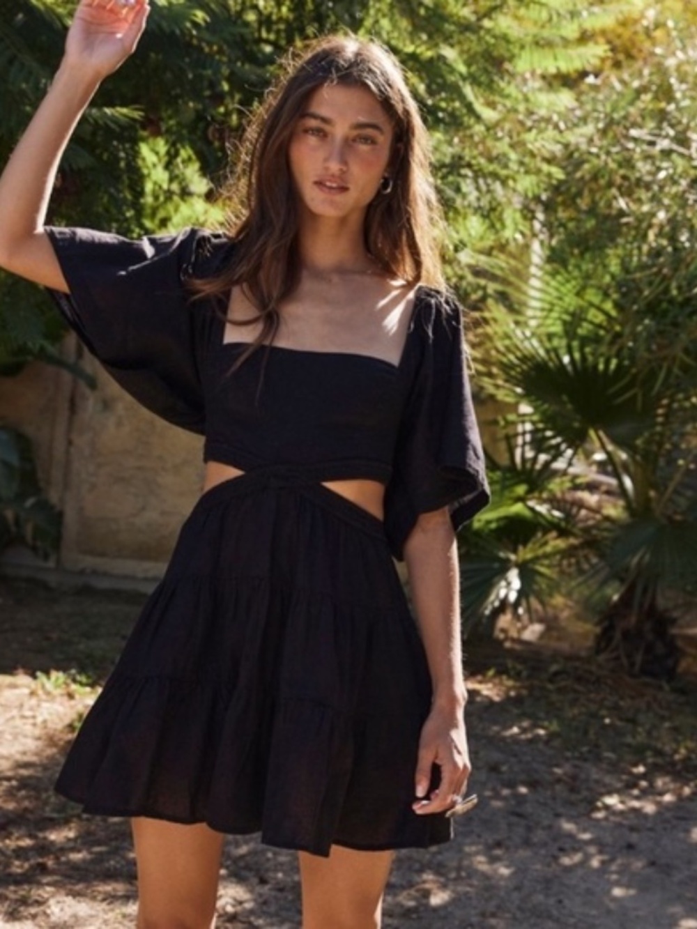 NWOT Black Cutout Tiered Mini Dress